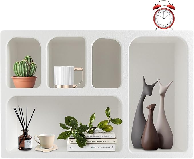 5-Compartment White Arched Floating Cabinet, Modern Geometric MDF Wall-Mount Storage Unit, Wall Mounted Storage Organizer for Bathroom, Living Room, Bedroom & Office Décor by SpaceBovae
