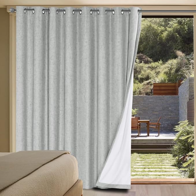 H.VERSAILTEX Linen Blackout Curtains Durable Thick Textured Linen Look 100% Blackout Patio Door Curtain Anti Rust Grommet Extra Wide Sliding Door Curtain Panel, Glacier Gray, W100 x L108 inch by HVERSAILTEX