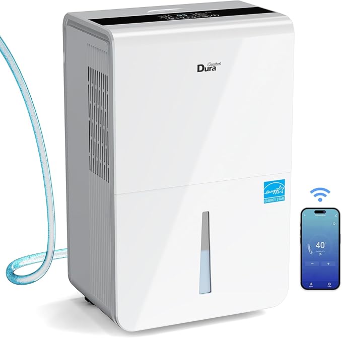 Dehumidifier for Basement,Energy Star Certified for 4500 Sq.Ft Large Room, MAX to 70 Pints/day, included 16.4 Feet Drain Hose and Pump,White by DuraComfort