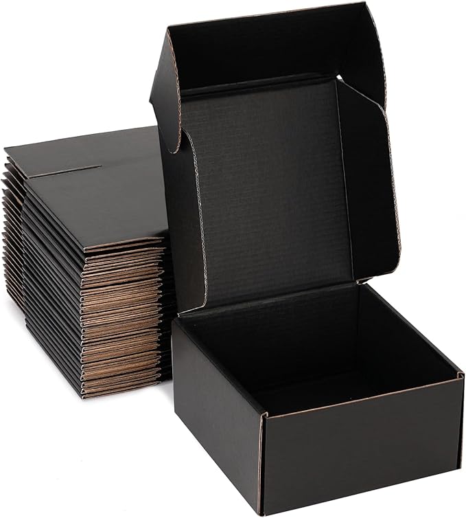 Small Shipping Boxes 8x8x4 Inch (25 Pack) - Sturdy Black Corrugated Cardboard Boxes for Small Business, Ecommerce, Mailing & Packaging | Recyclable Gift & Storage Boxes by DUZCLI