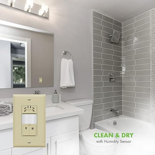 TOPGREENER Humidity Sensor Switch with PIR Lighting Motion Sensor, Neutral Wire Required, Air Moisture Detection for Ventilation Fan, Bathroom Fan Automated Control, UL Listed, TDHOS5-I, Ivory - Image 6