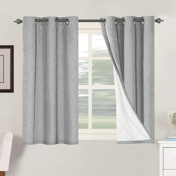 H.VERSAILTEX Primitive Linen Curtains 100% Blackout Curtain Drapes Burlap Curtains with White Thermal Insulated Liner, Grommet Top Drapes Living Room/Bedroom (2 Panels, 42 x 45 Inch, Dove Gray) by HVERSAILTEX