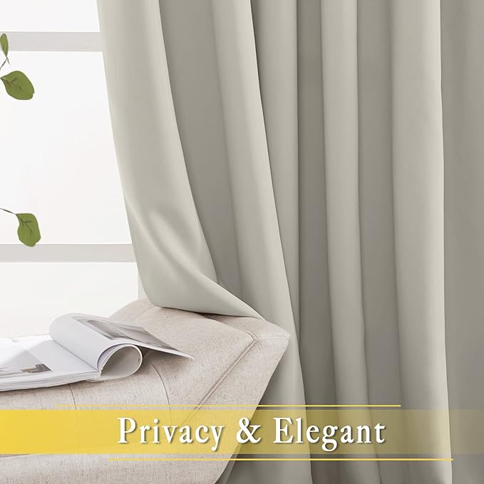 NICETOWN Blackout Sliding Glass Door Curtains, Room Darkening Thermal Insulated Curtains for Living Room Bedroom, Extra Wide Window Drapes, 1 Panel, W80 x L118, Natural - Image 4