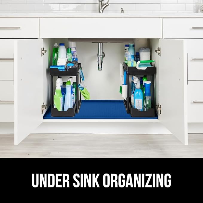 GORILLA GRIP Waterproof Silicone Under Sink Mat with Raised Lip for Kitchen and Bathroom, 28 x 22 in, Cabinet Shelf Liner Stay in Place Mats Dishwasher Safe Drawer Liner, Organizer Tray, Blue - Image 9