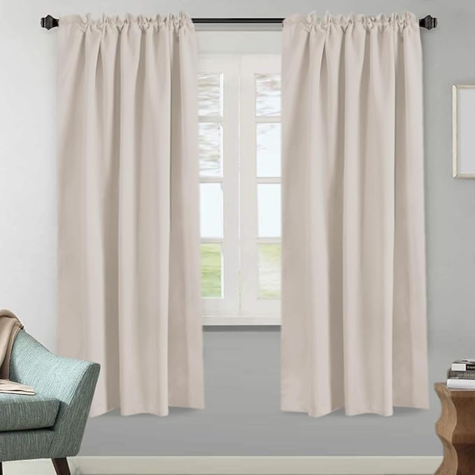 H.VERSAILTEX Blackout Curtains Thermal Insulated Window Treatment Panels Room Darkening Blackout Drapes for Living Room Back Tab/Rod Pocket Bedroom Draperies (2 Panels, Natural, 52 x 72 Inch) - Image 2