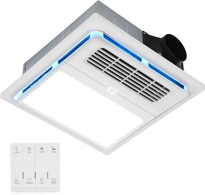 Exhaust Fan with Light and High-Efficiency Heater | Advanced 4-in-1 Bathroom Vent Fan System | 1800W Rapid Heating, 190 CFM Powerful Ventilation, Ultra-Quiet 30dB Operation | Energy-Saving Design by BreatheDeeperLiveCleaner