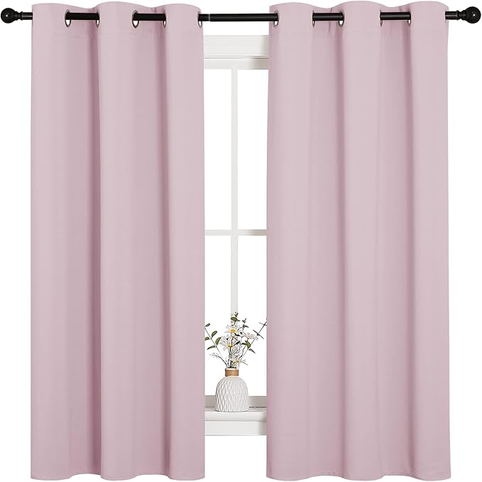 NICETOWN Nursery Essential Thermal Insulated Solid Grommet Top Blackout Curtains/Drapes (1 Pair, 42 x 63 inches in Baby Pink) by NICETOWN