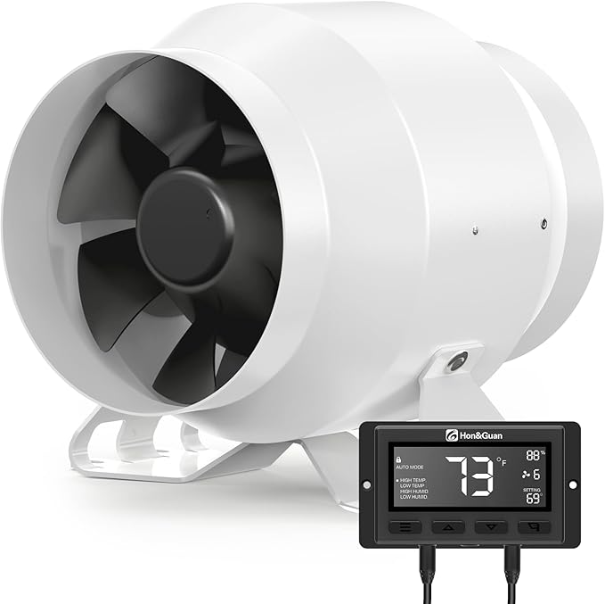 Hon&Guan PRO 4 Inch Inline Duct Fan - 212 CFM with Quiet EC Motor & Temperature Humidity Smart Controller, Ventilation Exhaust Fan for Heating Cooling, Grow Tents, Hydroponics (White&Black) by HonGuan