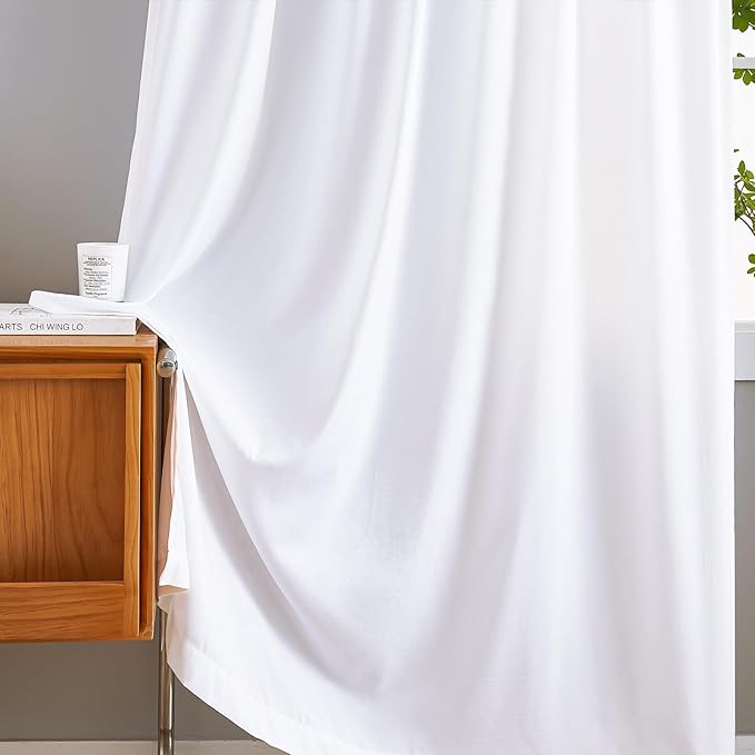 Sheer Curtains 84 inch Length 2 Panels White Semi-Sheer Rod Pocket Drapes with Light Filtering & Non-See-Through Privacy curtains for Bedroom, Living Room, Silky-Soft Tencel Velvet Fabric, 52"W x 84"L by MYSTIC-HOME