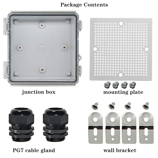 Zulkit Junction Box IP67 Waterproof Electrical Box Hinged Clear Cover Stainless Steel Latch Plastic Enclosure for Project w Mounting Plate Wall Bracket and 2 Cable Gland 5.9"x5.9"x3.5"/150x150x90mm - Image 6