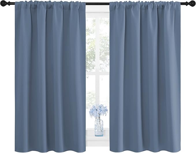 NICETOWN Blackout Curtains for Bedroom, Blackout Curtain Panels, Window Treatment Energy Saving Thermal Insulated Solid Rod Pocket Blackout Drapes/Draperies (Stone Blue, 1 Pair, 42 by 48-inch) - Image 2