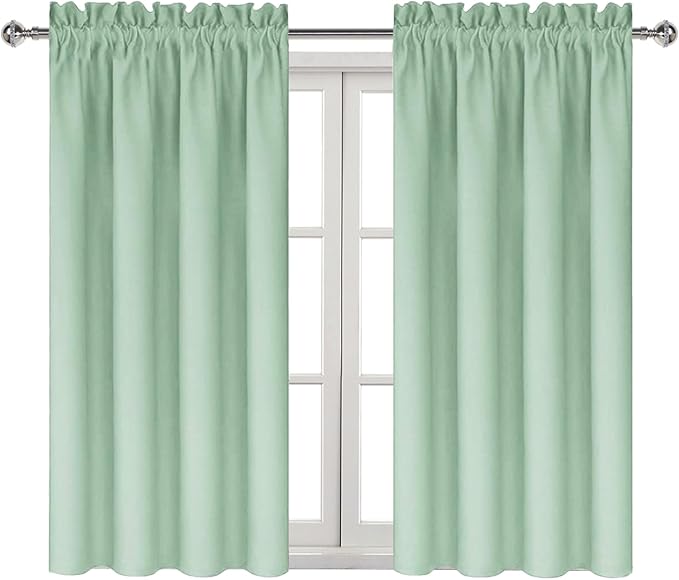 DWCN Blackout Curtains Room Darkening Thermal Insulated Bedroom Curtains Window Curtain Panels, 38 x 54 inches Long, Set of 2 Light Green Rod Pocket Drapes - Image 9