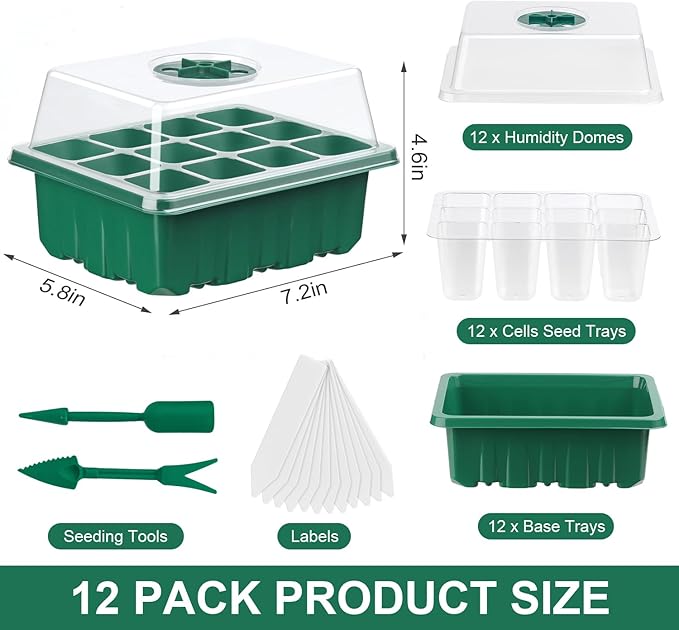 12 Pack Seed Starter Tray Seed Starter Kit (144 Cells Total Tray) with Humidity Adjustable Dome, for Seeds Growing Starting Plant Germination Trays, Mini Green House Germination Trays. - Image 2