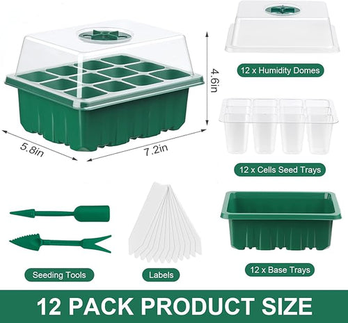 12 Pack Seed Starter Tray Seed Starter Kit (144 Cells Total Tray) with Humidity Adjustable Dome, for Seeds Growing Starting Plant Germination Trays, Mini Green House Germination Trays. - Image 2
