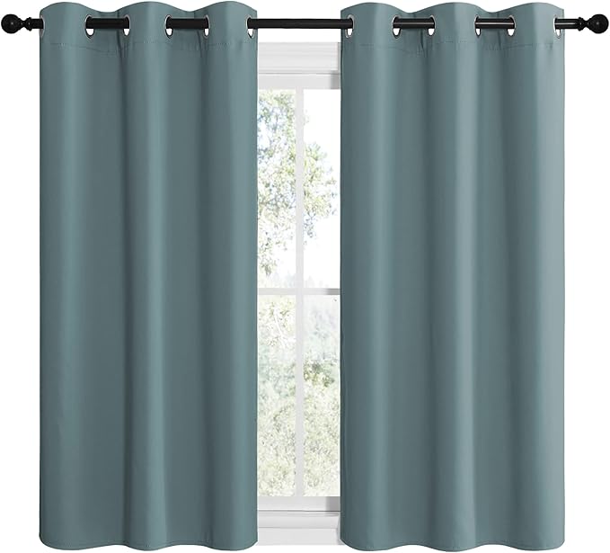 NICETOWN Modern Blackout Curtains Noise Reducing, Thermal Insulated and Privacy Room Darkening Drape Panels for Boy's Guest Room Door Small Short Window (Greyish Blue, 2 Panels, W42 x L48 -Inch) - Image 2