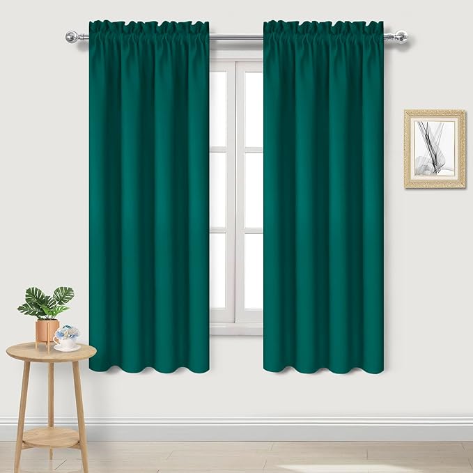 DWCN Blackout Curtains Thermal Insulated, Energy Saving & Noise Reducing Bedroom and Living Room Curtains, Hunter Green, W 42x L 63 Inch, Set of 2 Rod Pocket Curtain Panels by DWCN