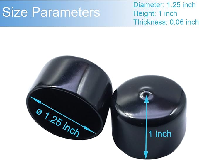 Acocony 1 1/4 Inch Rubber Cap Round 1.25 Inch Rubber End Caps PVC Flexible Protector Plastic Plugs for Round Holes Black Pack of 12 - Image 2