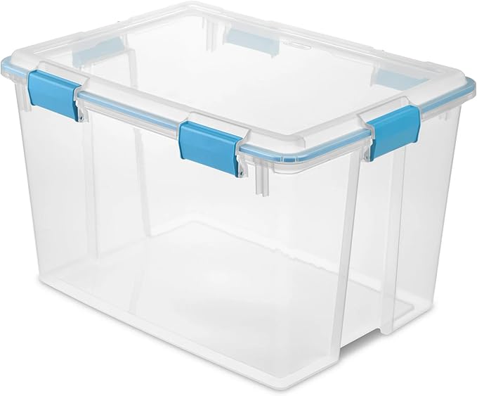 80 Quart Clear Storage Bin with Latching Lid, Weather-Resistant Plastic Gasket Box for Organization, Large Blue Container by Unknown