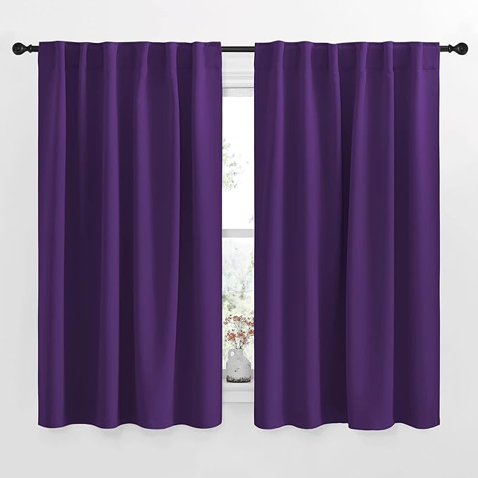 NICETOWN Kitchen Blackout Draperies Curtains for Window - (Royal Purple) 52 by 63 inches, Set of 2 Panels, Energy Saving Rod Pocket/Back Tab Blackout Drapes by NICETOWN