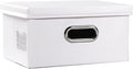 PRANDOM Collapsible Storage Box with Lid [1-Pack] Leather Fabric Foldable Storage Bin Organizer Container Basket Cube with Cover for Home Bedroom Closet Office Nursery White (13.6x9.6x6.9) by Prandom