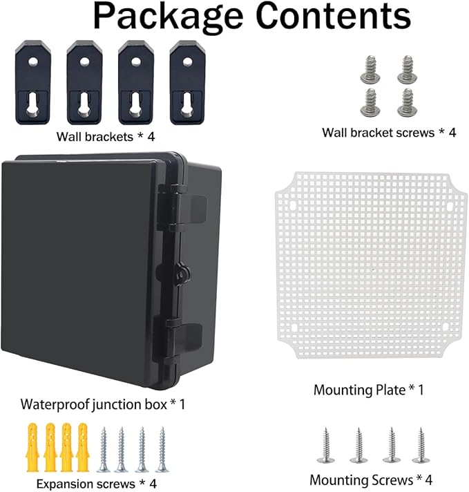 Junction Box, Hinged Black Cover IP67 Waterproof ABS Project Box with Mounting Plate Electrical Box Enclosure with Wall Bracket 8.3 x 8.3 x 4.3inch(210x210x110mm) - Image 6