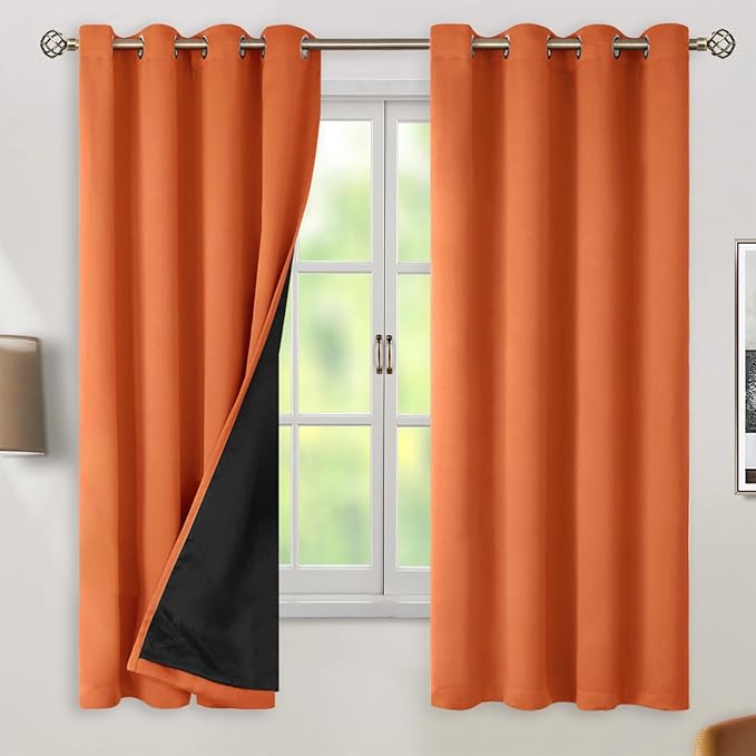 BGment Thermal Insulated 100% Blackout Curtains 63 Inch Length 2 Panels, Total Light Blocking Curtains for Bedroom, Grommet Window Drapes with Thick Black Liner, 52 Inch Wide Each Panel, Burnt Orange by BGment