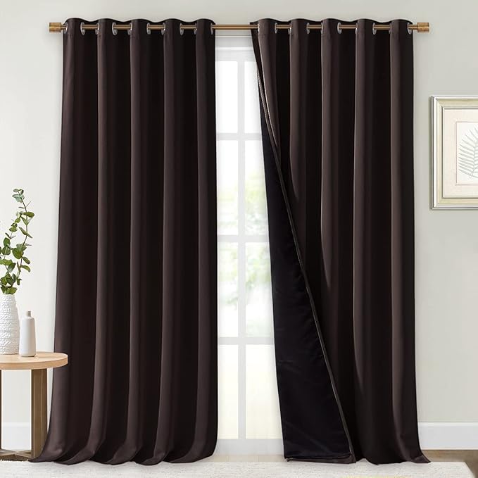NICETOWN Cold Blocking 100% Blackout Curtains, Durable Black Lined Blackout Curtains for Bedroom, Energy Saving Long Curtains for Patio Sliding Glass Door, Brown, 70 inches x 95 inches, 2 PCs by NICETOWN
