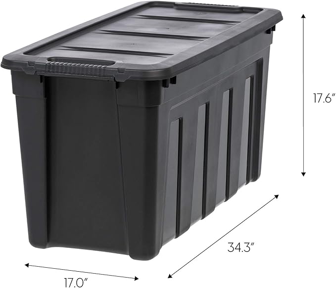IRIS USA 31 Gallon Heavy Duty Storage Totes with Easy-Grip Handles, 4 Pack - Large Bins with Lids Garage Organizing Tubs, Durable Stackable Utility Containers, Made in USA - Black - Image 2