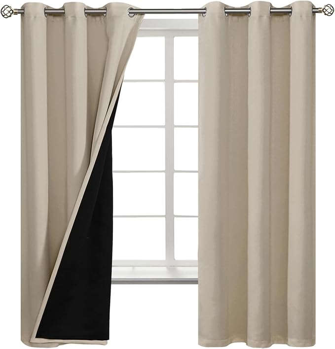 BGment Thermal Insulated 100% Blackout Curtains for Bedroom with Black Liner, Double Layer Full Room Darkening Noise Reducing Grommet Curtain (42 x 63 Inch, Cashmere, 2 Panels) - Image 8