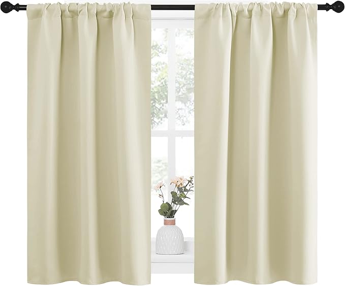 NICETOWN Kitchen Curtains, Short Blackout Curtains & Drapes, Small Window Draperies for Dining Room, Cupboard (Beige, 34 in x 45 in (W x L), Set of 2) - Image 2
