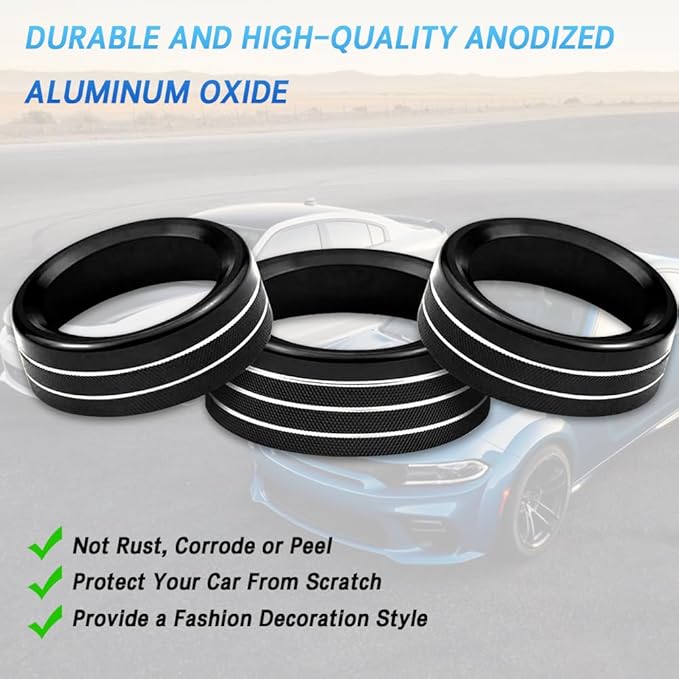 3PCS Air Conditioner Switch Button Knob Cover, Auto Accessories Climate Control Knob Covers, Aluminum Alloy Knob Ring Trim Cover Compatible with Dodge Challenger Durango 2015-2022 (Black) - Image 7