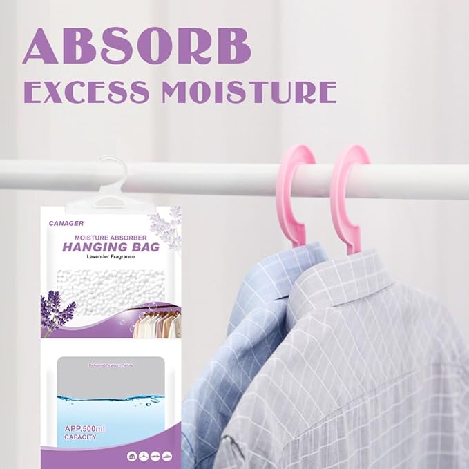 CANAGER Hanging Moisture Absorber, Lavender Vanilla Moistureproof Hanging Bag, Dehumidifier Bag (8 packs) Hanging Closet Dehumidifier Bags, Moisture Absorb 12.5 oz. - Image 2