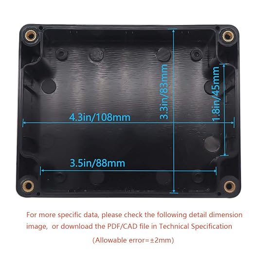 Junction Box, Zulkit Project Box IP65 Waterproof Outdoor Box ABS Plastic Electrical Boxes Electronic Enclosure Black 4.5 x 3.5 x 2.2 inch(115 x 90 x 55 mm)(Pack of 2) - Image 5