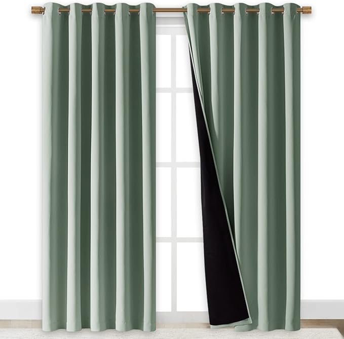 NICETOWN 100% Blackout Window Curtain Panels, Cold and Full Light Blocking Drapes with Black Liner for Nursery, 84" Drop Thermal Insulated Draperies (Greyish Green, 2 Pieces, 70" Wide Each Panel) - Image 2