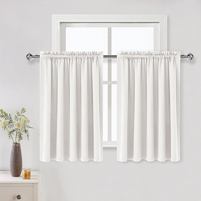 DWCN Short Ivory Blackout Curtains for Small Window, Thermal Insulated Energy Saving Room Darkening Curtains for Kitchen/Bedroom (W60 x L36 inch, Set of 2 Panels, Top of Rod Pocket) by DWCN