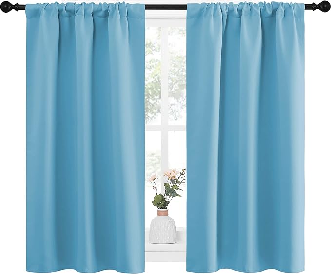 NICETOWN Kitchen Curtains, Short Blackout Curtains & Drapes, Home Decoration Privacy Thermal Insulated Curtains for Unicorn Theam Room (Teal Blue, 34" Wide, 45" Long, 2 PCs) - Image 2