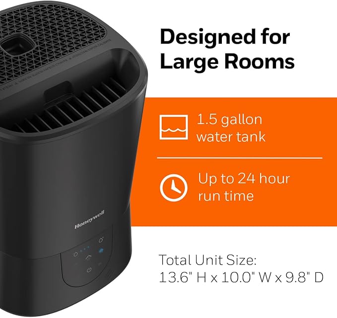 Honeywell Easy-to-Care Filter Free Warm Mist Humidifier, Medium Rooms, 1.5 Gallon Tank – Humidistat for Bedroom, Home or Office Black - Image 4