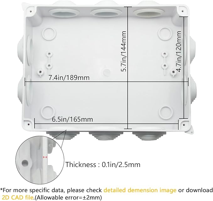LeMotech ABS Plastic Dustproof Waterproof IP65 Junction Box Universal Electrical Project Enclosure White 7.8 x 6.1 x 3.1 inch (200 x 155 x 80 mm) - Image 3