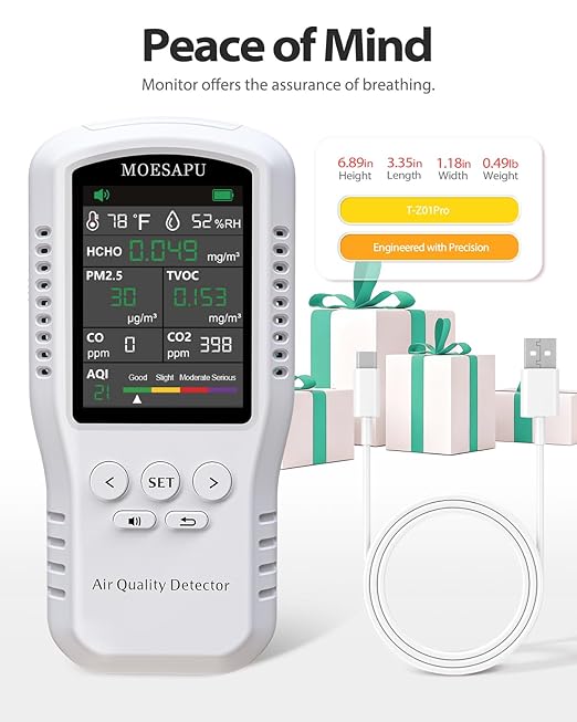 8-in-1 Air Quality Monitor, HCHO TVOC PM2.5 CO CO2 Detector, Formaldehyde Alarm, Particulate Matter Tester, Carbon Monoxide and Dioxide Meter, AQI with Temperature Humidity Reader in Home - Image 9