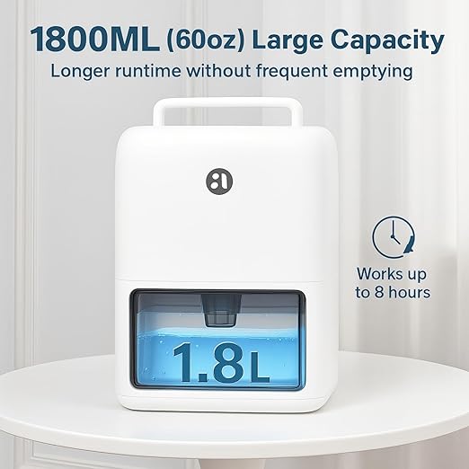 Aeronova 60oz Dehumidifier for Home, Bedroom, Bathroom, 1.8L Large Water Tank, Small Dehumidifier with 2X Condensers, Quiet Sleep Mode, Auto Shut-Off - Image 2