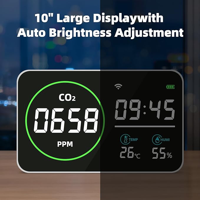 WiFi CO2 Detector, 9 Inch CO2 Monitor for CO2 Temp Humidity, Extra Large Display Digital Clocks, Air Quality Monitor for Indoor/Outdoor with Alerts, CO2 Infrared Sensor, Optical Sensor - Image 9