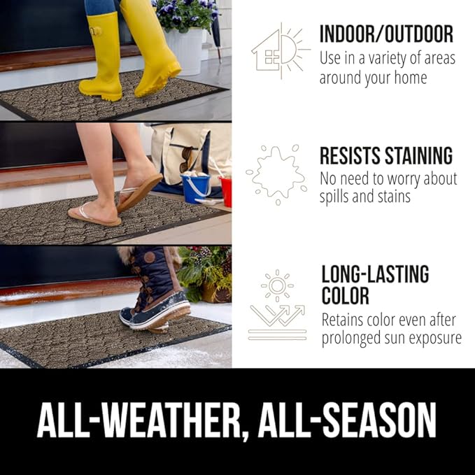 GORILLA GRIP 100% Waterproof All-Season WeatherMax Doormat, 72x24, US Designed Natural Rubber, Stain and Fade Resistant, Low Profile Indoor Outdoor Door Mats, Easy Clean Patio Mat, Latte Quatrefoil - Image 3