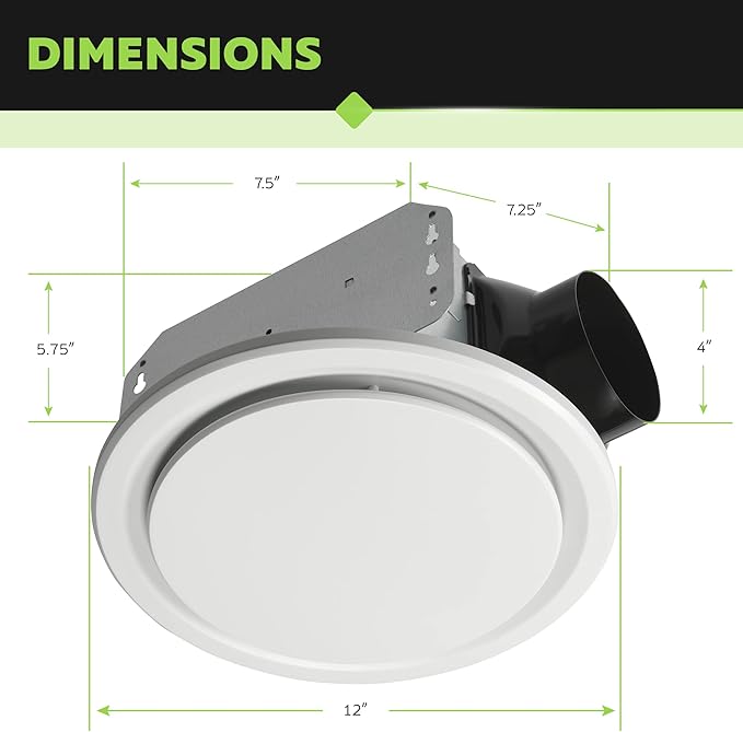 Homewerks 7140-50-G3 Bathroom Fan Ceiling Mount Exhaust Ventilation, Ultra Quiet 1.0 Sones, 50 CFM, White - Image 4