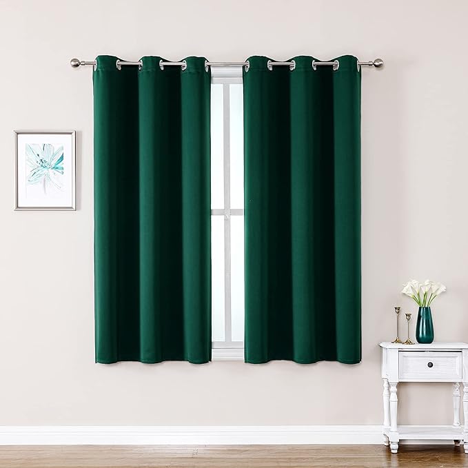 ChrisDowa Small Window Curtains 40 inches Long for Bedroom - Grommet Short Thermal Insulated Room Darkening Curtains for Kitchen (2 Panels, Forest Green, 29 x 40 Inch) by ChrisDowa