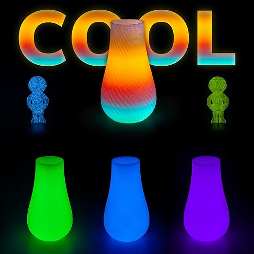 AMOLEN Glow in The Dark 3D Printer Filament Bundle, Glow Filament Multicolor, 5 Meter Rainbow, Green, Blue and Blue-Purple, 1.75mm PLA Filament, Dimensional Accuracy +/- 0.02 mm, 200g X 4 Pack - Image 4