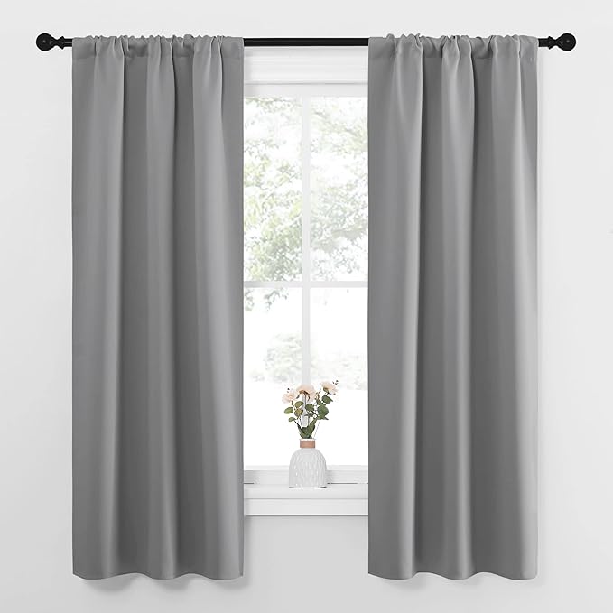 NICETOWN Kitchen Window Curtains 63 Long - Home Decoration Thermal Insulated Rod Pocket Blackout Blinds & Drapes for Small Windows (Silver Grey, 2 Panels, W34 x L63 -Inch) by NICETOWN