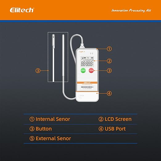 Elitech USB Digital Temperature Data Logger Reusable Recorder with Shadow Data 32000 Points, Auto PDF/CSV Report, for Windows/MacOS, Refrigerator Thermometer LogEt5T - Image 7
