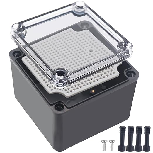 Junction Box,IP67 Waterproof ABS Black Project Box Clear Cover with Mounting Plate Electrical Box Enclosure for Outside Electronics 4.9 x 4.9 x 3.9inch(125x125x100mm) by Otdorpatio