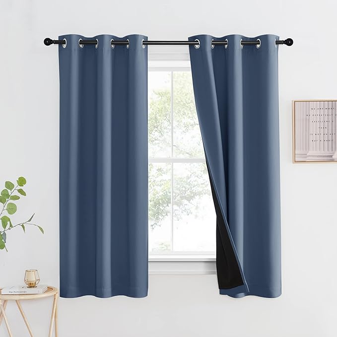 NICETOWN 100% Blackout Curtain Panel, Thermal Insulated Black Liner Curtain for Nursery Room, Noise Reducing and Cold Blocking Drape for Windows (1 Panel, Stone Blue, 42-inch Wide by 63-inch Long) by NICETOWN