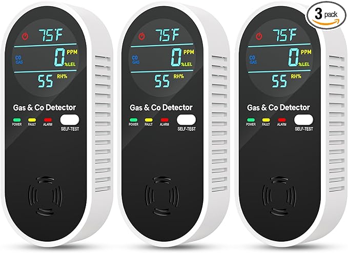 NICGOL Upgraded Natural Gas Leak Detector & Carbon Monoxide Detectors - 4 in 1 Natural, Propane, Co and Gas Detector -Carbon Monoxide Detectors Plug in -Temperature & Humidity for Home, RV (3 Packs) by NICGOLDetectorsforHomeSafe